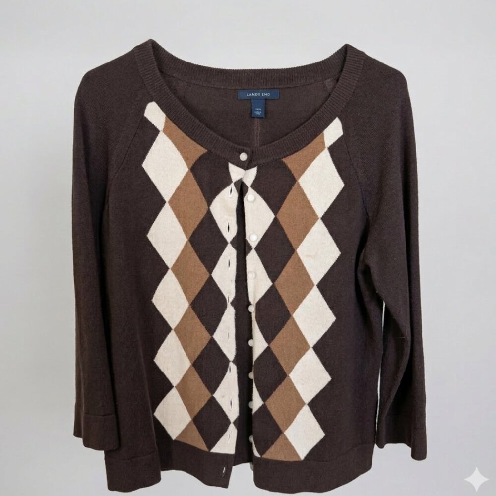 Land's End Argyle Cashmere Cardigan